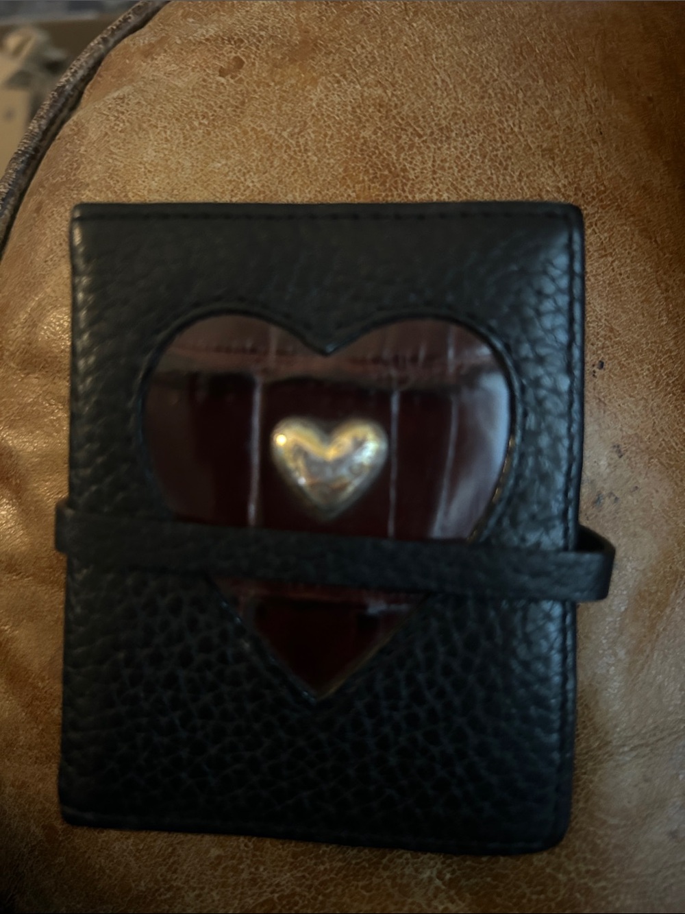 Brighton Black Leather Wallet Phone Case with Heart Accent